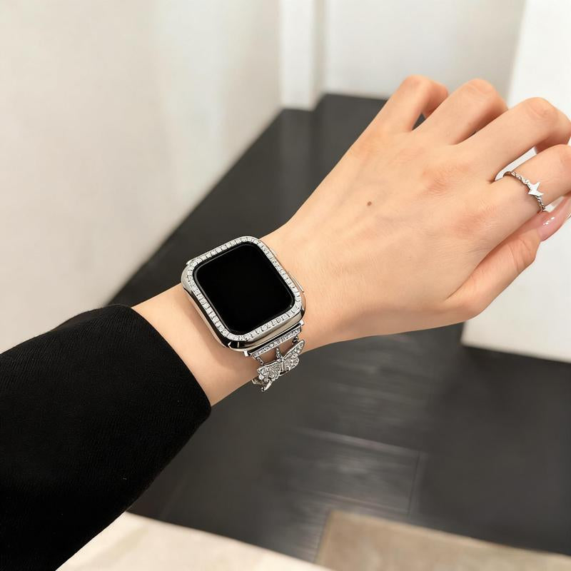 Butterfly Diamond Chain Watch Band, Deluxe Metal Link Bracelet Strap Adjustable 12.5-21Cm Wrist, Fashion Elegant Accessory for 38/40/41Mm Smartwatch