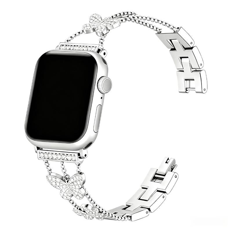 Butterfly Diamond Chain Watch Band, Deluxe Metal Link Bracelet Strap Adjustable 12.5-21Cm Wrist, Fashion Elegant Accessory for 38/40/41Mm Smartwatch