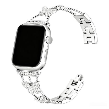 Butterfly Diamond Chain Watch Band, Deluxe Metal Link Bracelet Strap Adjustable 12.5-21Cm Wrist, Fashion Elegant Accessory for 38/40/41Mm Smartwatch