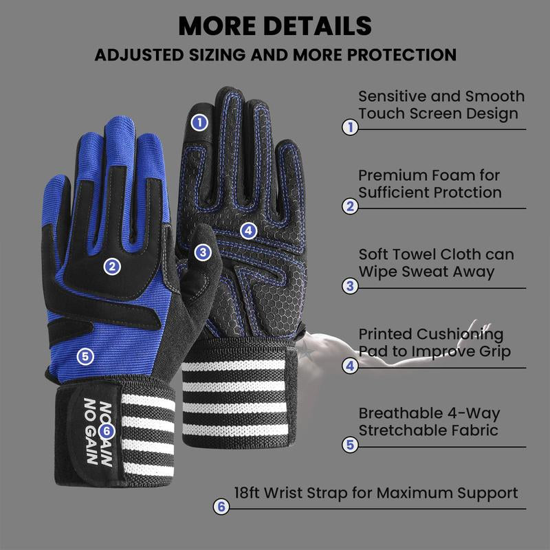 Weightlifting Workout Gloves Full Finger with Wrist Strap Support, Padded Grip for Weight Lifting Gym Fitness Exercise Training Men Male