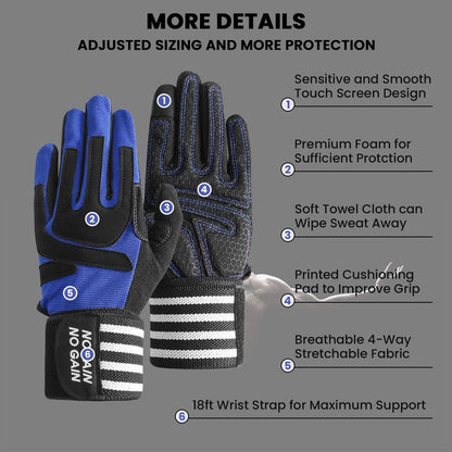 Weightlifting Workout Gloves Full Finger with Wrist Strap Support, Padded Grip for Weight Lifting Gym Fitness Exercise Training Men Male