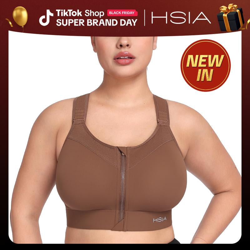 HSIA Powermove High Support Zip Front Sports Bra Wireless No Bounce Adjustable Wide Straps Tiktokshopblackfriday