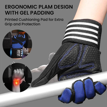 Weightlifting Workout Gloves Full Finger with Wrist Strap Support, Padded Grip for Weight Lifting Gym Fitness Exercise Training Men Male