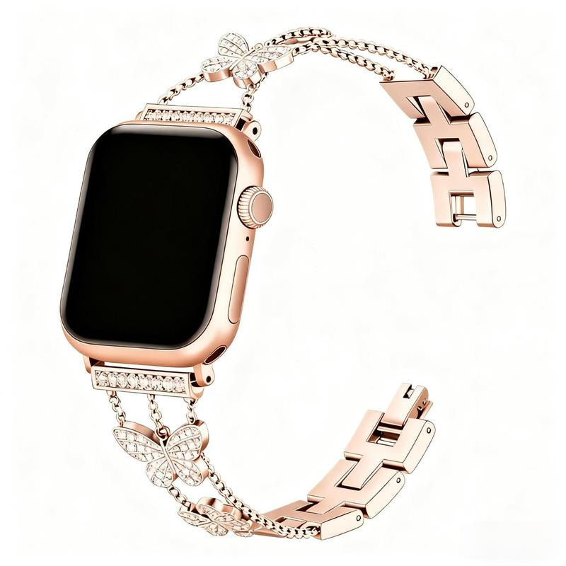 Butterfly Diamond Chain Watch Band, Deluxe Metal Link Bracelet Strap Adjustable 12.5-21Cm Wrist, Fashion Elegant Accessory for 38/40/41Mm Smartwatch