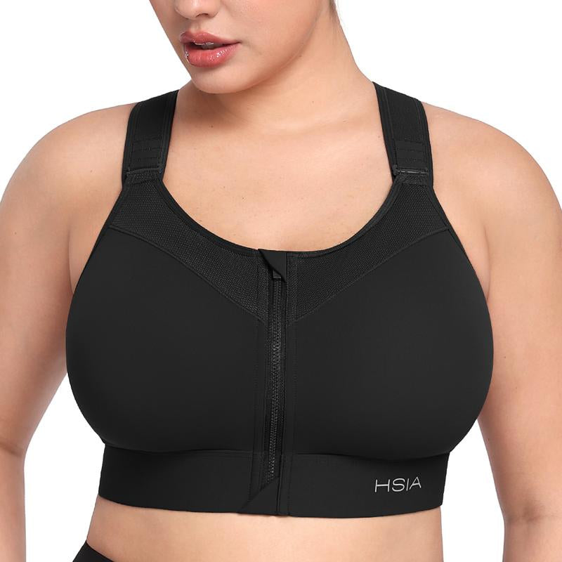 HSIA Powermove High Support Zip Front Sports Bra Wireless No Bounce Adjustable Wide Straps Tiktokshopblackfriday