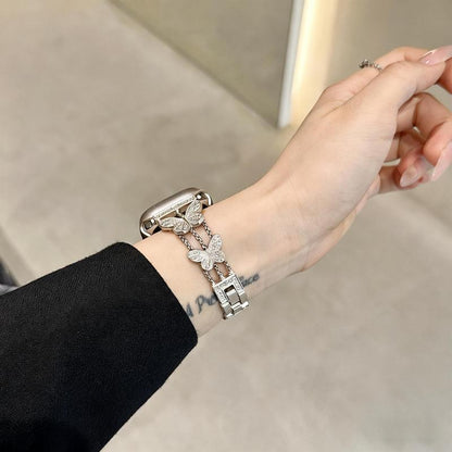 Butterfly Diamond Chain Watch Band, Deluxe Metal Link Bracelet Strap Adjustable 12.5-21Cm Wrist, Fashion Elegant Accessory for 38/40/41Mm Smartwatch